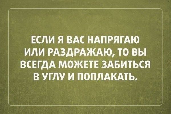 Если я вас напрягаю или раздражаю, то вы всегда можете забиться в углу и поплакать.