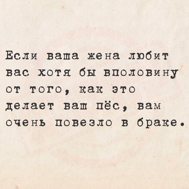 Если ваша жена любит вас хотя бы половину от того, как это делает ваш пёс, вам очень повезло в браке.
