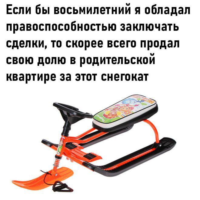 Если бы восьмилетний я обладал правоспособностью заключать сделки, то скорее всего продал свою долю в родительской квартире за этот снегокат