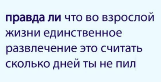 правда ли что во взрослой жизни единственное развлечение это считать сколько дней ты не пил
