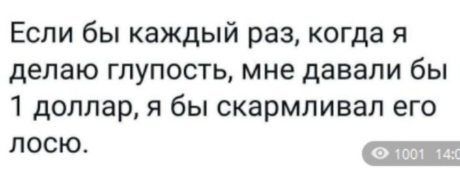 Если бы каждый раз, когда я делаю глупость, мне давали бы 1 доллар, я бы скармливал его лосю.