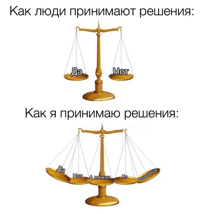 Как люди принимают решения:
Да
Нет

Как я принимаю решения:
Да
Нет
А может... хм, наверное...