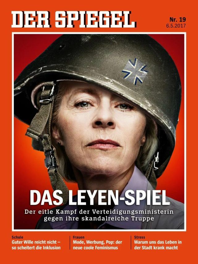 DER SPIEGEL
Nr. 19
6.5.2017
DAS LEYEN-SPIEL
Der eitle Kampf der Verteidigungsministerin gegen ihre skandalreiche Truppe