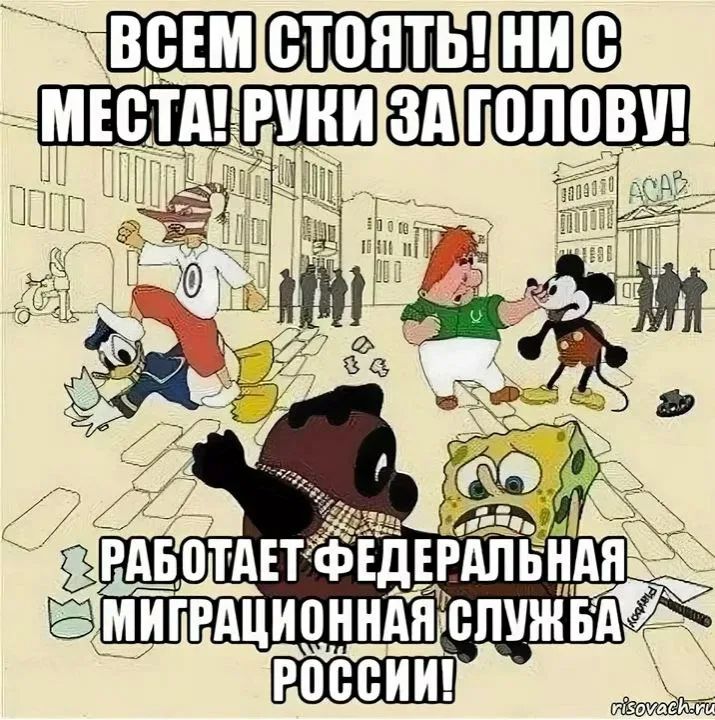 ВСЕМ СТОЯТЬ! НИ С МЕСТА! РУКИ ЗА ГОЛОВУ! РАБОТАЕТ ФЕДЕРАЛЬНАЯ МИГРАЦИОННАЯ СЛУЖБА РОССИИ!