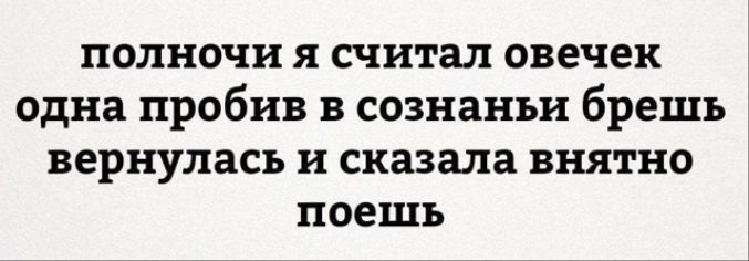 полночи я считал овечек одна пробив в сознаны брешь вернулась и сказала внятно поешь