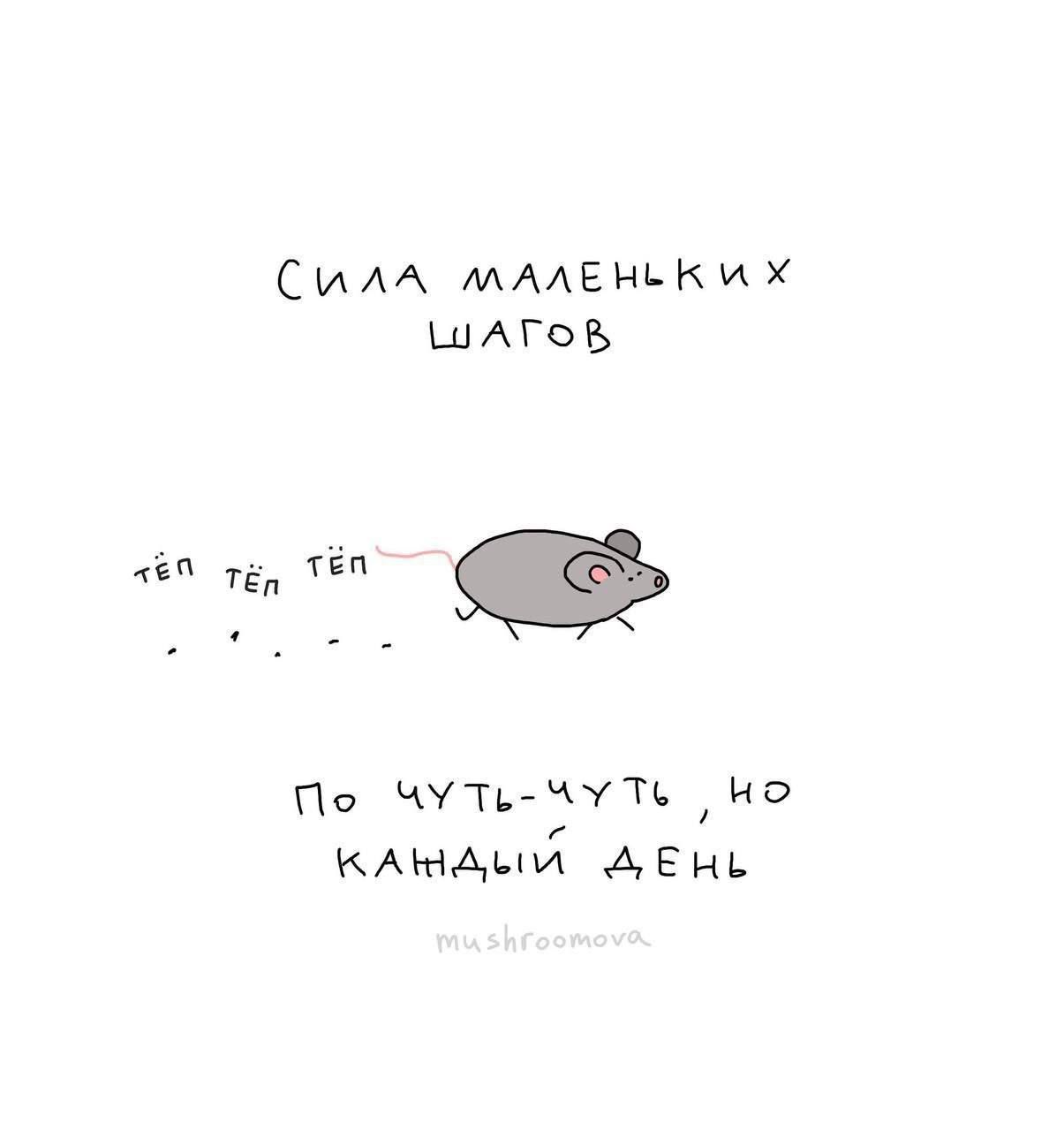 СИЛА МАЛЕНЬКИХ ШАГОВ
тёп тёп тёп
По чуть-чуть, но каждый день
mushroomava
