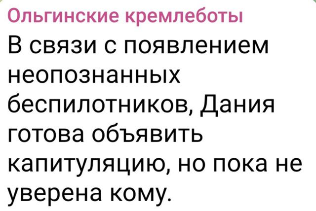 В связи с появлением неопознанных беспилотников, Дания готова объявить капитуляцию, но пока не уверена кому.