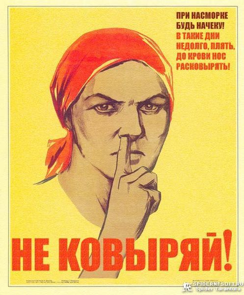 ПРИ НАСМОРКЕ БУДЬ НАЧЕЧКУ! В ТАКИЕ ДНИ НЕДОЛГО, ПЛЯТЬ, ДО КРОВИ НОС РАСКОВЫРЯТЬ! НЕ КОВЫРЯЙ!