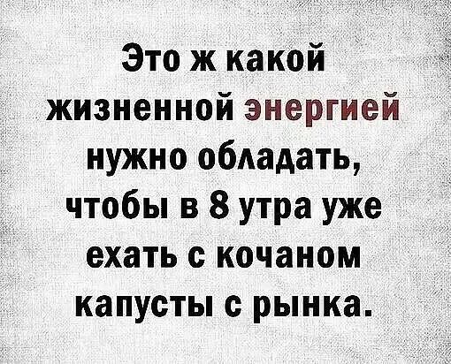 Это ж какой жизненной энергией нужно обладать, чтобы в 8 утра уже ехать с качаном капусты с рынка.