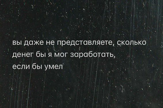 вы даже не представляете, сколько денег бы я мог заработать, если бы умел