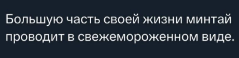 Большую часть своей жизни минтай проводит в свежемороженном виде.