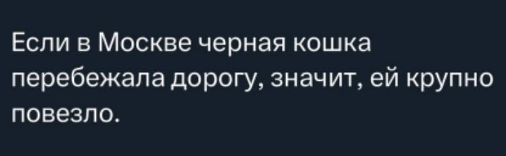 Если в Москве черная кошка перебежала дорогу, значит, ей крупно повезло.