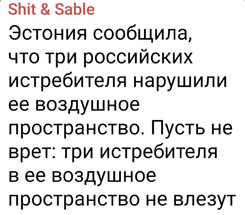 Shit & Sable Эстония сообщила, что три российских истребителя нарушили ее воздушное пространство. Пусть не верт: три истребителя в ее воздушное пространство не ввезут