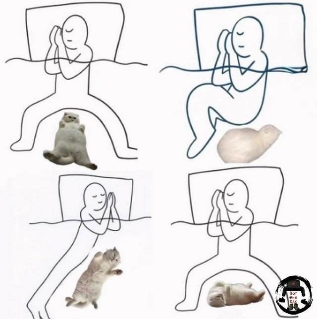 Комикс-скетч с людьми в постелях и животными на рисунке