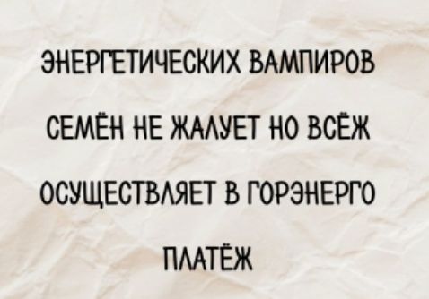 Энергетических вампиров Семён не жалует, но всё же осуществляет платеж в Горэнерго.