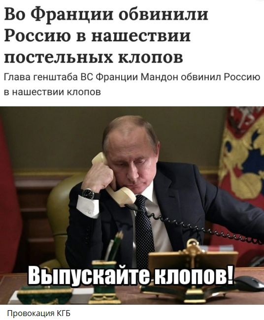 Во Франции обвинили Россию в нашествии постельных клопов\nГлава генштаба ВС Франции Мандон обвинил Россию в нашествии клопов\nВыпускайте клопов!