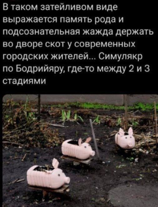 В таком затейливом виде выражается память рода и подсознательная жажда держать во дворе скот у современных городских жителей... Симулякр по Бодрийяру, где-то между 2 и 3 стадиями