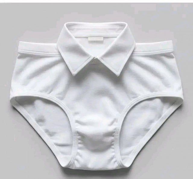 Белые нижние трусы с воротником на сером фоне