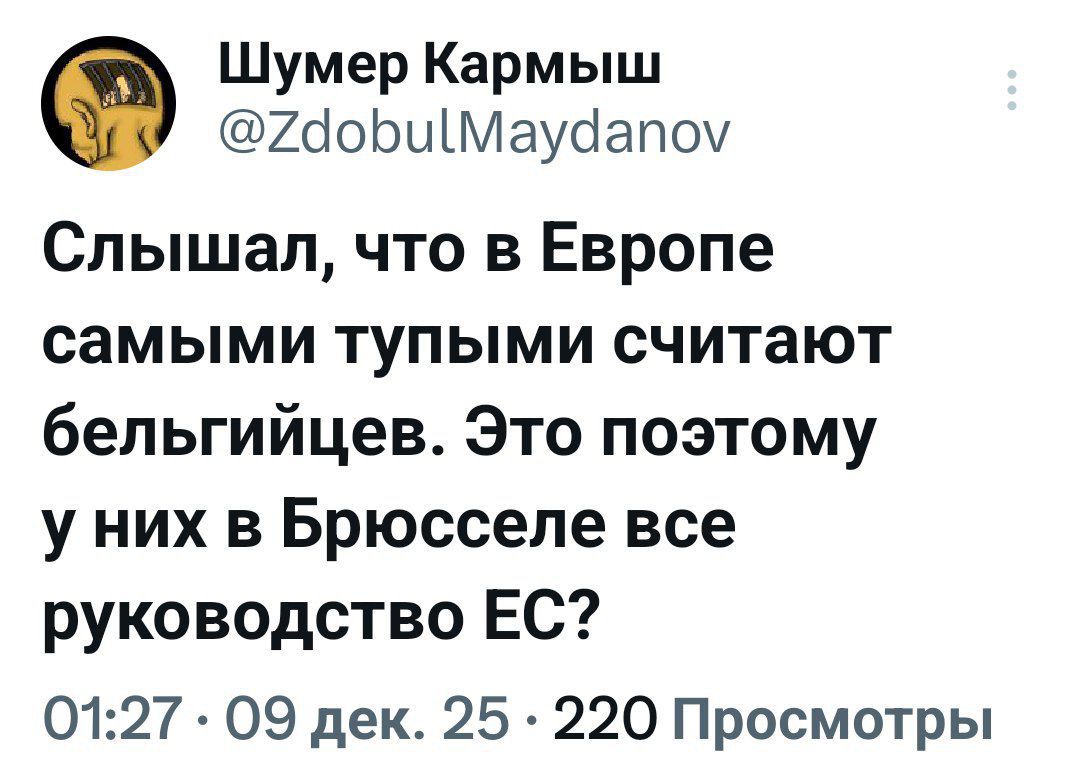 Слышал, что в Европе самыми тупыми считают бельгийцев. Это потому что у них в Брюсселе все руководство ЕС?