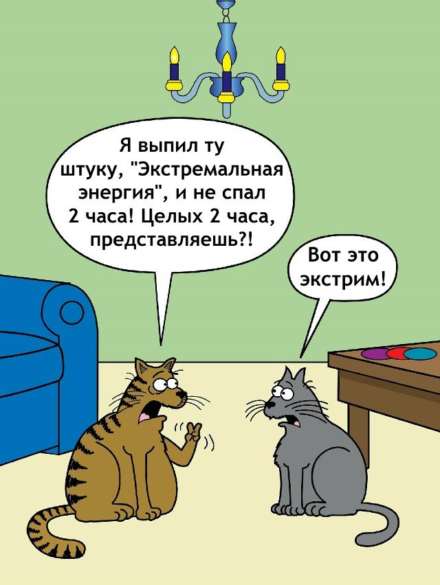 Я выпил ту штуку, 'Экстремальная энергия', и не спал 2 часа! Целых 2 часа, представляешь?! Вот это экстрим!