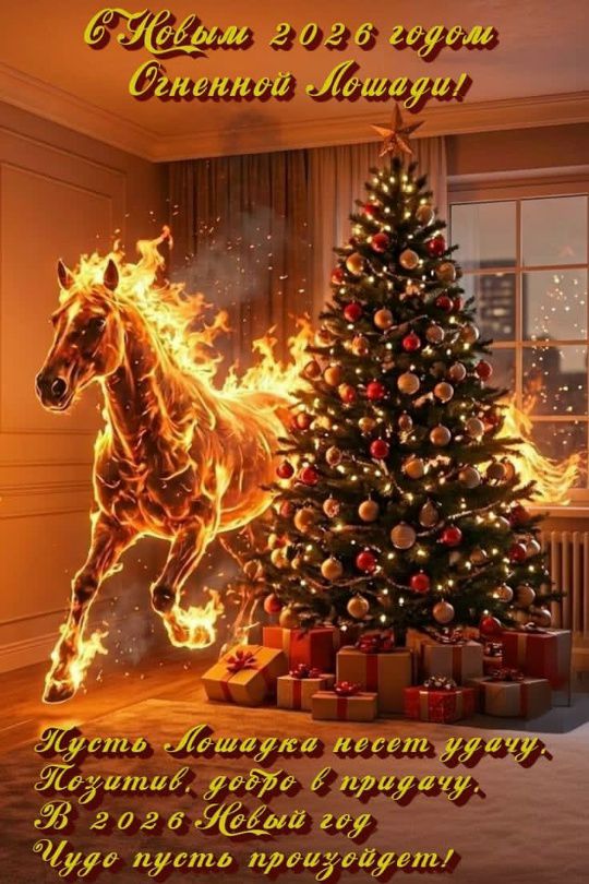 С Новым 2026 годом Огненной Лошади! Пусть Лошадка несет удачу, позитив, добро в приданию. В 2026 Новый год чудо пусть произойдет!