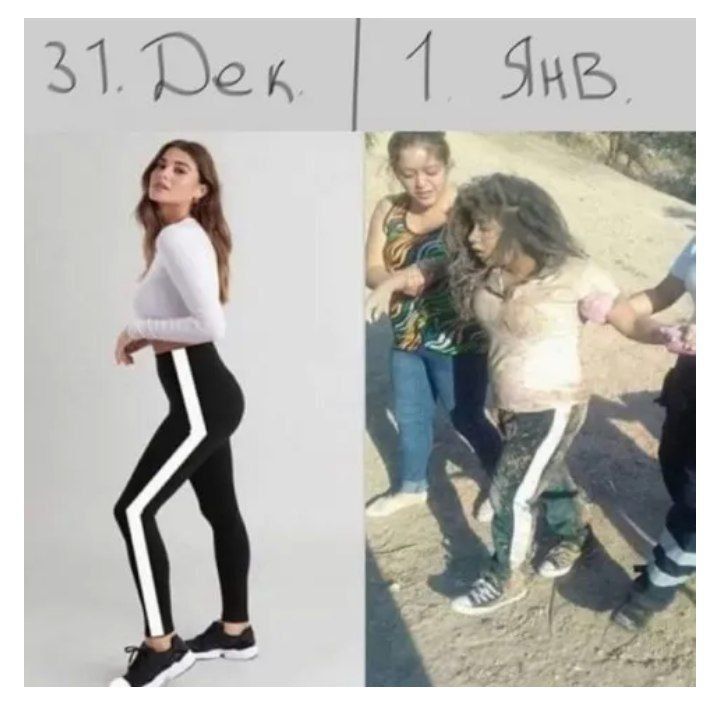 31. Дек  |  1 Янв
(коллаж: слева стройная девушка в спортивной одежде, справа дети на улице)