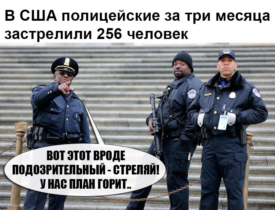 В США полицейские за три месяца застрелили 256 человек. Вот этот вроде подозрительный - стреляй! У нас план горит..