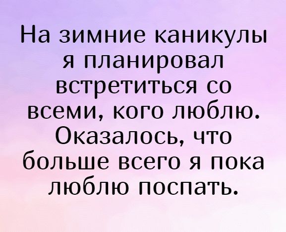 На зимние каникулы я планировал встретиться со всеми, кого люблю. Оказалось, что больше всего я пока люблю поспать.