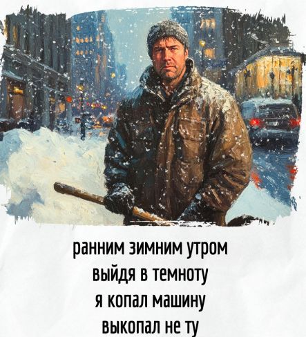 ранним зимним утром выйдя в темноту я копал машину выкопал не ту