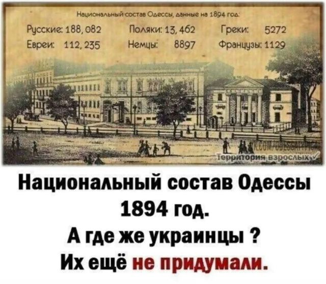 Национальный состав Одессы 1894 год. А где же украинцы? Их ещё не придумали.