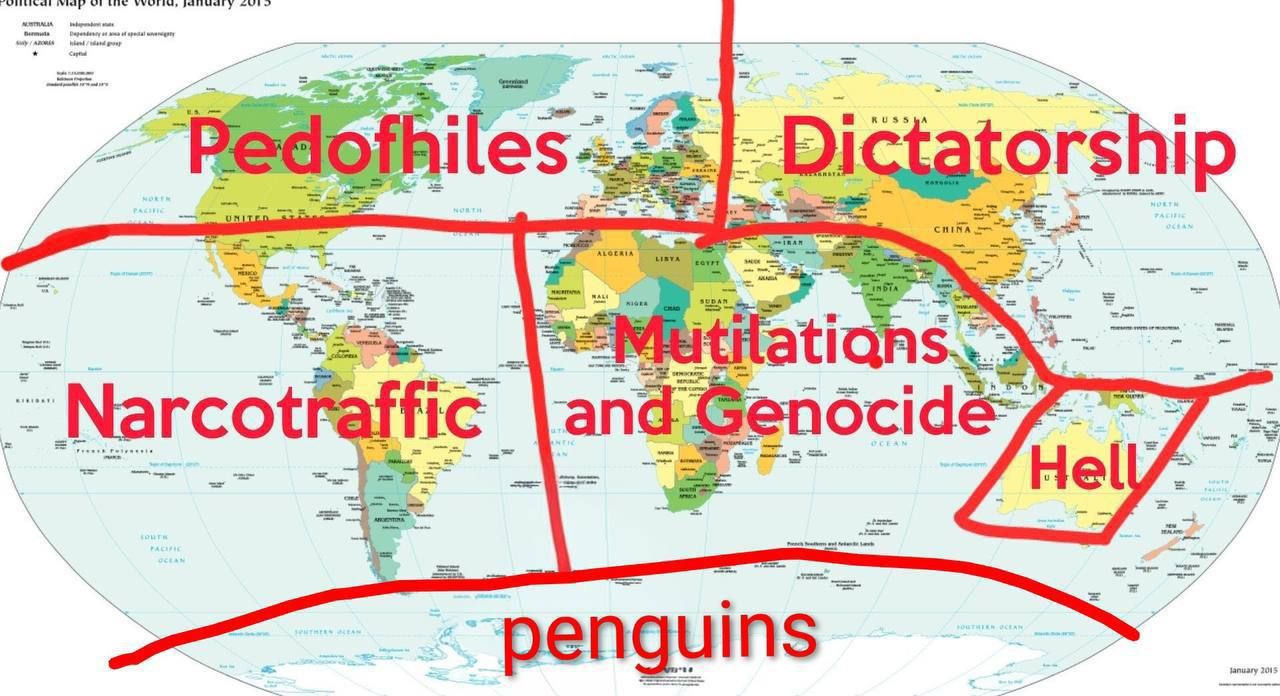 Pedophiles Dictatorship Narcotraffic Mutilations and Genocide Hell penguins