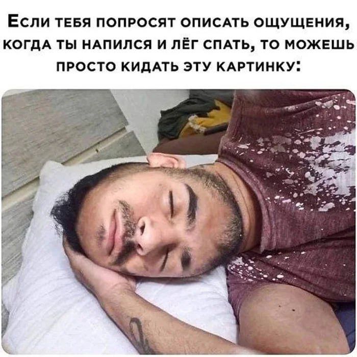 Если тебя попросят описать ощущения, когда ты напился и лёг спать, то можешь просто кидать эту картинку: