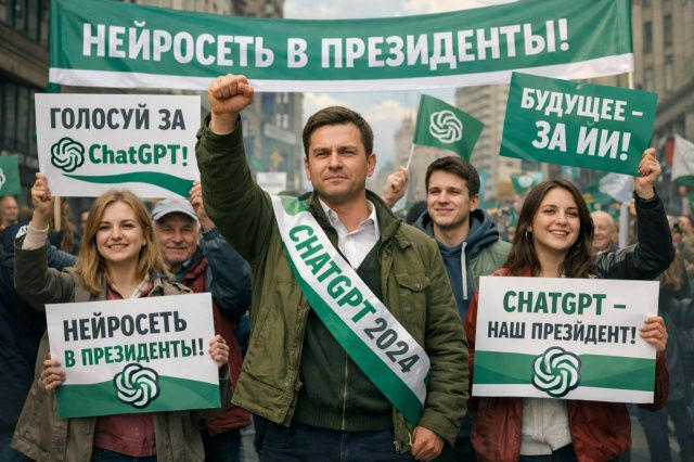 НЕЙРОСЕТЬ В ПРЕЗИДЕНТЫ! ГОЛОСУЙ ЗА ChatGPT! Нейросеть в президенты! CHATGPT – наш президент! БУДУЩЕЕ – ЗА ИИ!