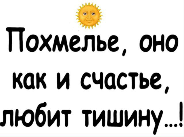 Похмелье, оно как и счастье, любит тишину...!