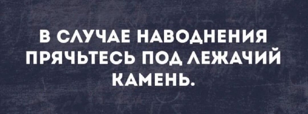 В СЛУЧАЕ НАВОДНЕНИЯ ПРЯЧТЕСЬ ПОД ЛЕЖАЧИЙ КАМЕНЬ.