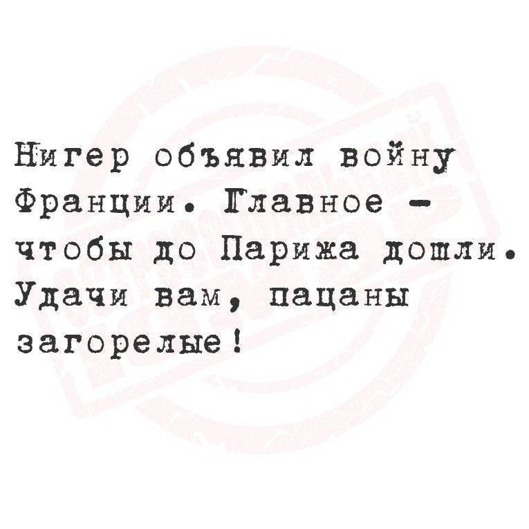 Нигер объявил войну Франции. Главное - чтобы до Парижа дошли. Удачи вам, пацаны загорелые!
