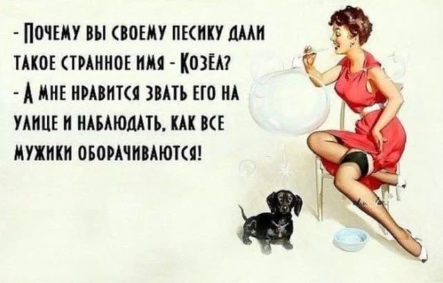 -Почему вы своему п@@сикy дали такое странное имя — козел? -А мне нравится звать его на улице и наблюдать, как все мужики оборачиваются!