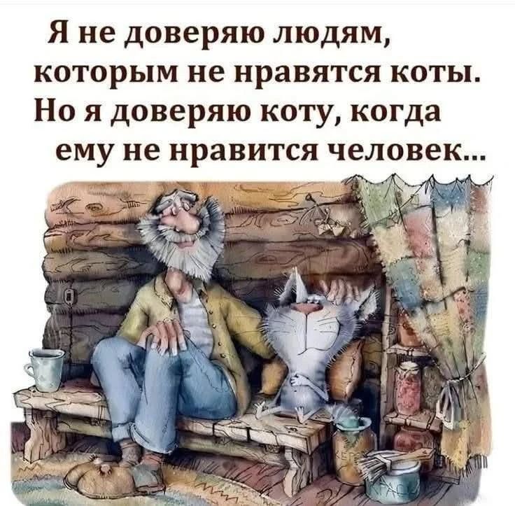 Я не доверяю людям, которым не нравятся коты. Но я доверяю коту, когда ему не нравится человек...