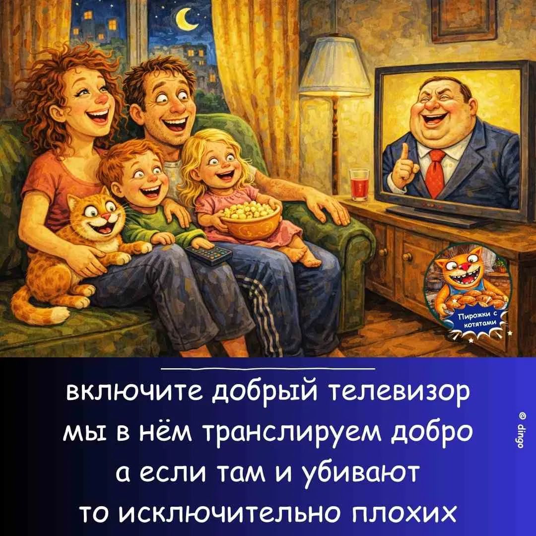 включите добрый телевизор мы в нём транслируем добро а если там и убивают то исключительно плохих. Пирожки с котятами.
