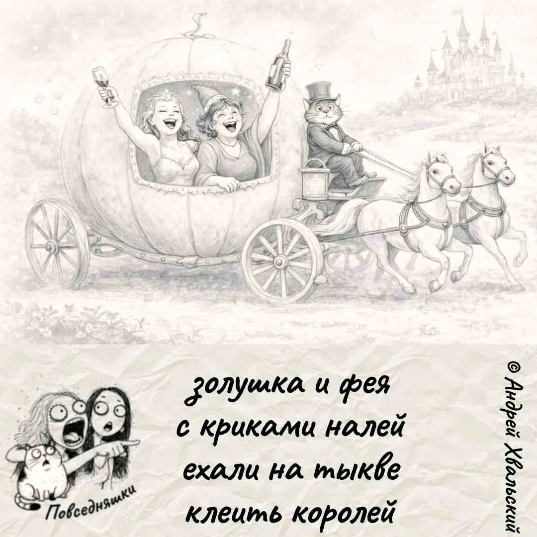 золушка и фея с криками налей ехали на тыкве клеить королей Повседневняшки © Андрей Хвальский
