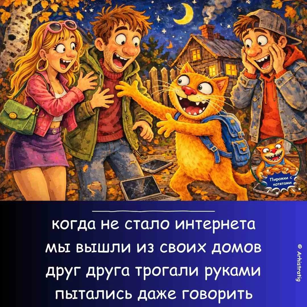 когда не стало интернета мы вышли из своих домов друг друга трогали руками пытались даже говорить