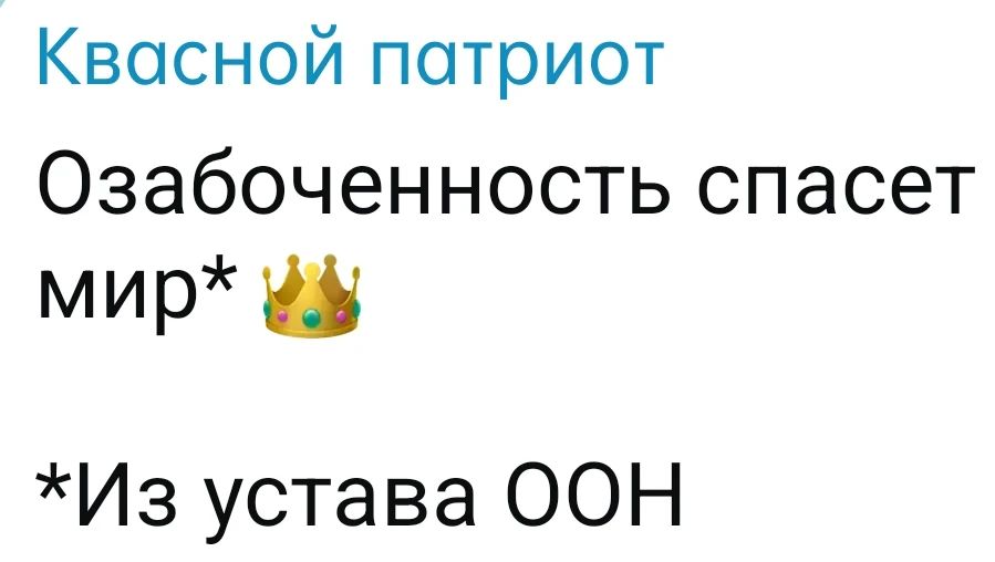 Квасной патриот Озабоченность спасет мир* *Из устава ООН