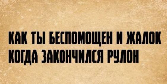 КАК ТЫ БЕСПОМОЩЕН И ЖАЛОК КОГДА ЗАКОНЧИЛСЯ РУЛОН