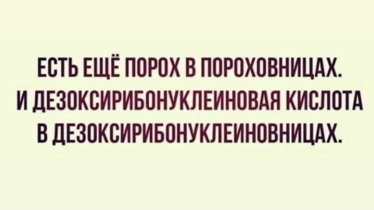 ЕСТЬ ЕЩЁ ПОРОХ В ПОРОХОВНИЦАХ. И ДЕЗОКСИРИБОНУКЛЕИНОВАЯ КИСЛОТА В ДЕЗОКСИРИБОНУКЛЕИНОВНИЦАХ.