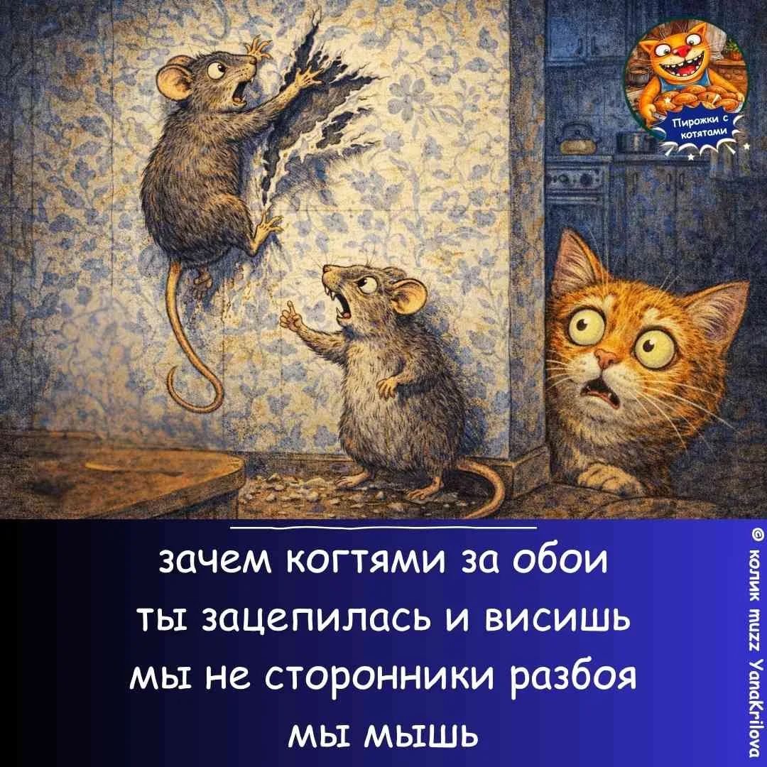 зачем когтями за обои ты зацепилась и висишь мы не сторонники разбоя мы мышь