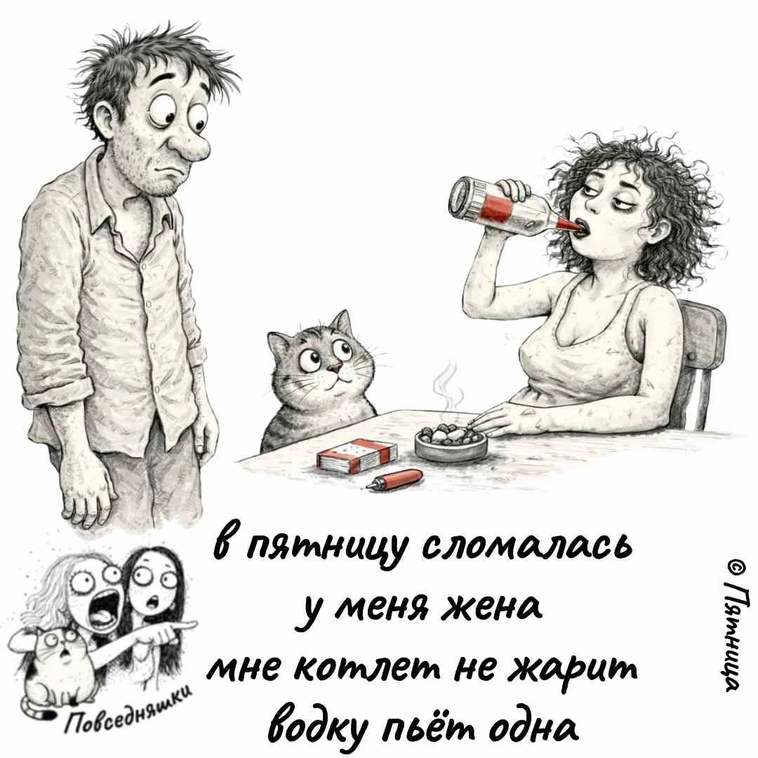 в пятницу сломалась у меня жена мне котлет не жарит водку пьёт одна