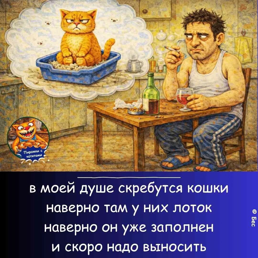 в моей душе скребутся кошки наверно там у них лоток наверно он уже заполнен и скоро надо выносить