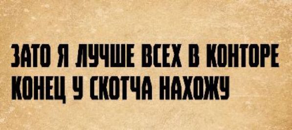 ЗАТО Я ЛУЧШЕ ВСЕХ В КОНТОРЕ КОНЕЦ У СКОТЧА НАХОЖУ