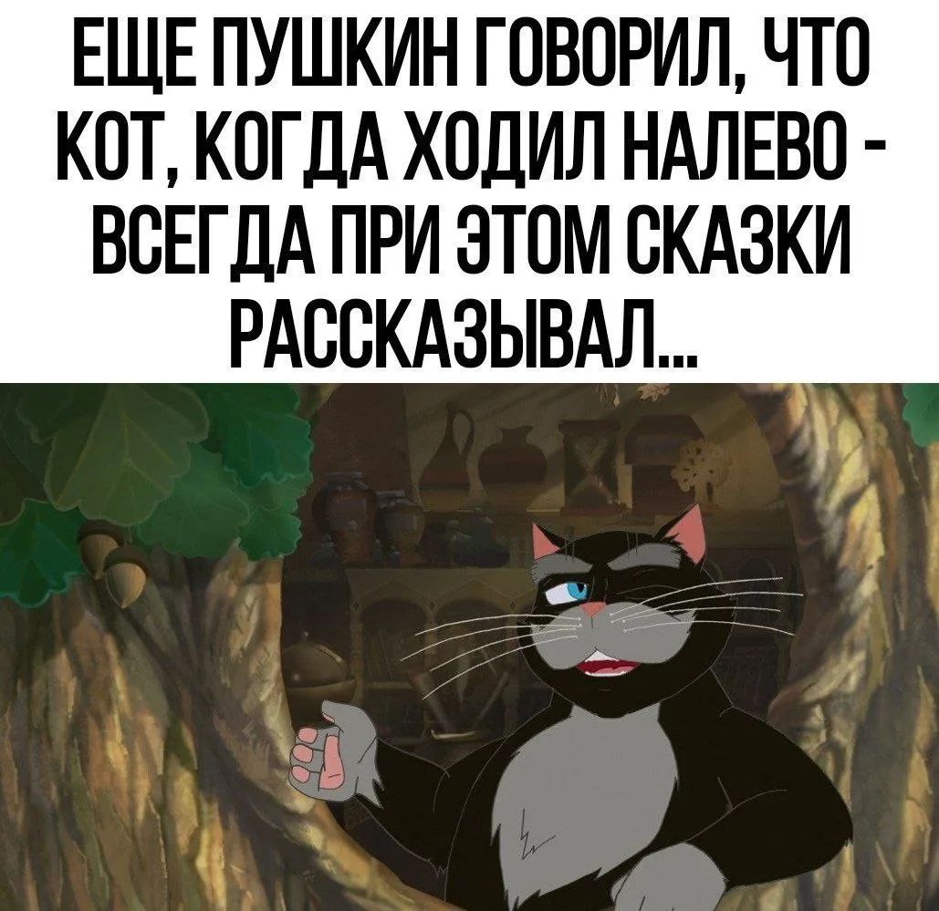 ЕЩЕ ПУШКИН ГОВОРИЛ, ЧТО КОТ, КОГДА ХОДИЛ НАЛЕВО - ВСЕГДА ПРИ ЭТОМ СКАЗКИ РАССКАЗЫВАЛ...