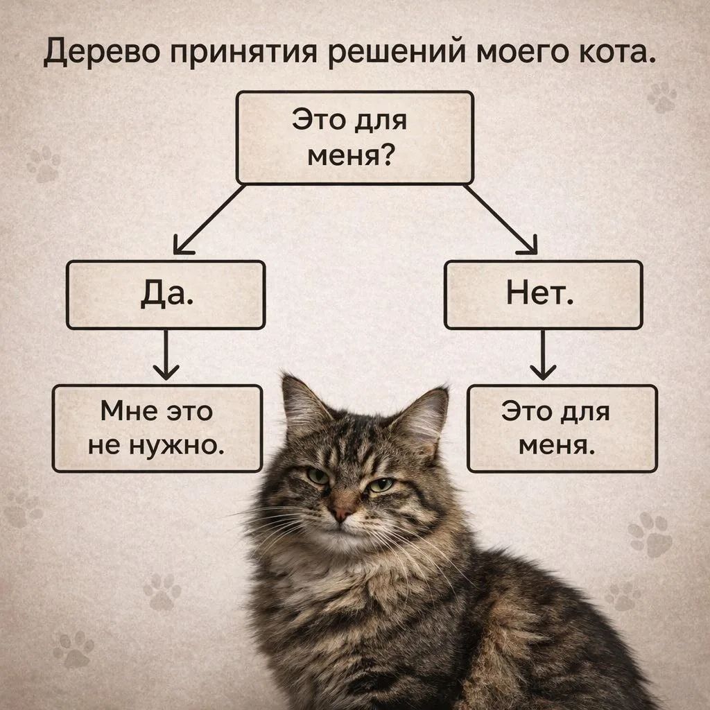 Дерево принятия решений моего кота. Это для меня? Да. Мне это не нужно. Нет. Это для меня.